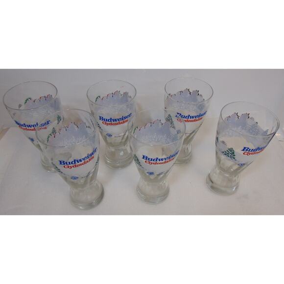 Vintage Pilsner Beer Glasses 1995 Budweiser Winter Clydesdales Set Of 6 Box Rare - Picture 5 of 14